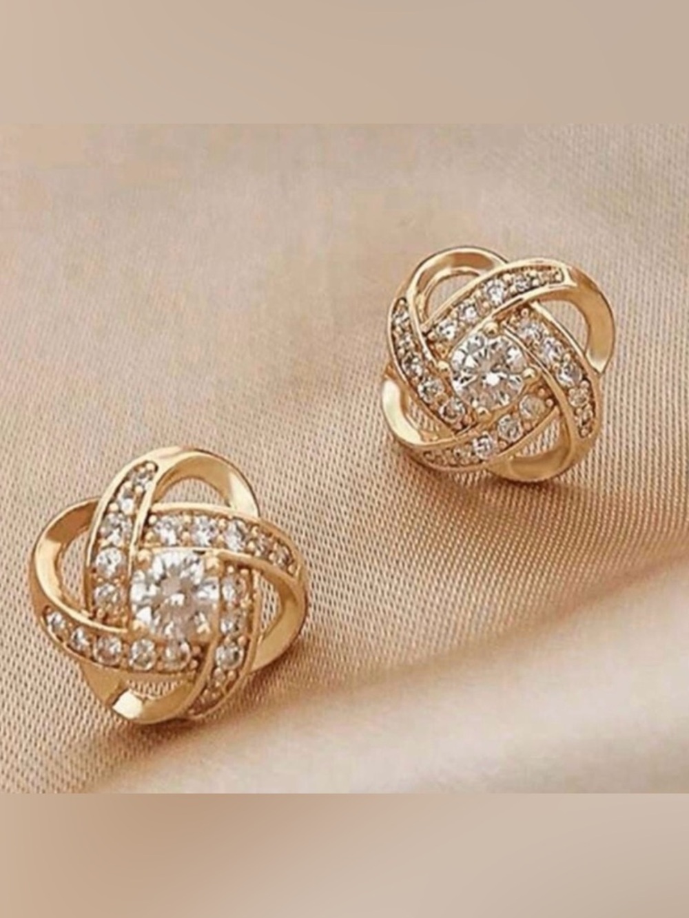 Gold Knot Crystal Stud Earrings - Elegant Women's Jewelry